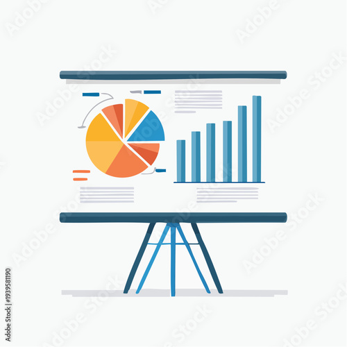 Dynamic presentation board displaying essential business analytics through vibrant pie charts and informative bar graphs, perfect for illustrating financial growth and strategic insights