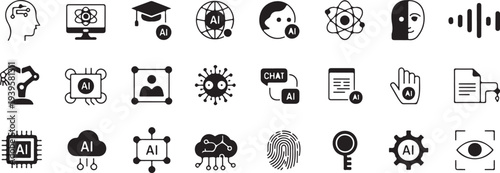 ai vector icons set brain chip fingerprint vision chatbot