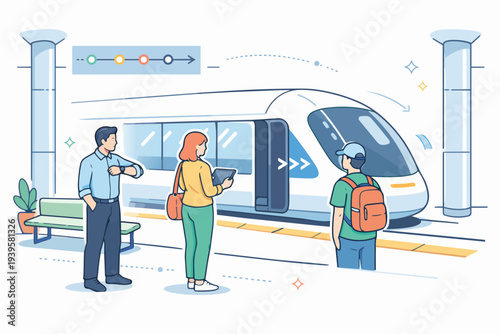 Commuters waiting on platform for subway train arriving at station