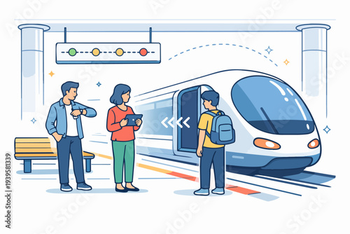 Commuters waiting for subway train at metro station platform for urban travel