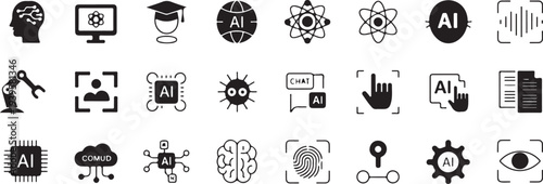 ai icons set technology symbols for artificial intelligence concepts