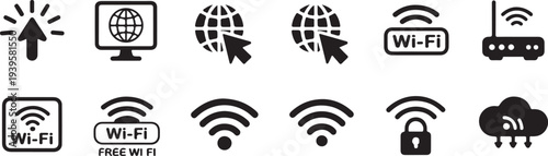 wifi icon set internet connectivity symbols vector black white