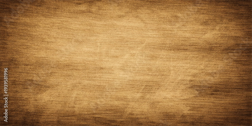 A weathered old paper texture background rests on a rough brown wooden surface featuring a natural grain pattern and aged timber plank material