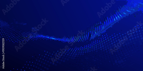 Abstract digital wave with glowing particles and a dark blue background