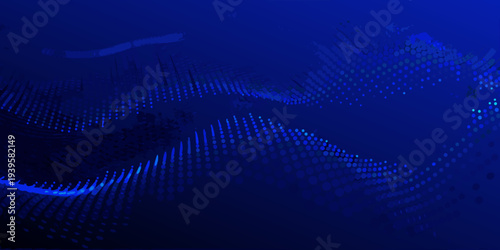 Abstract blue background with dynamic wave and particle effects