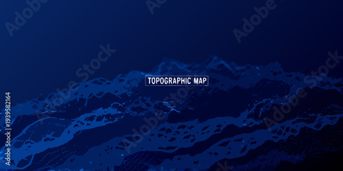 Abstract blue topographic map illustration with textured coastline details