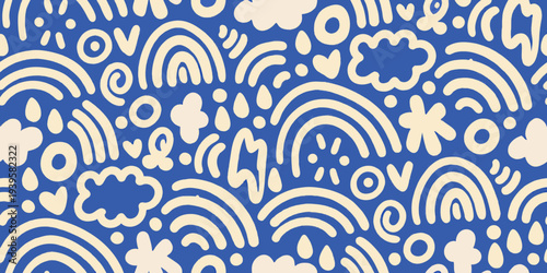 Abstract pattern featuring waves clouds and doodle like shapes