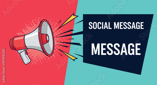 Megaphone with Blank Speech Bubble Vector Illustration: Pop Art Style Banner with Social Message Placeholder for Digital Marketing and News Announcements