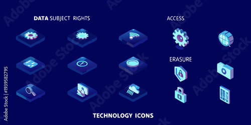 Data subject rights and access technology icons on a dark blue background