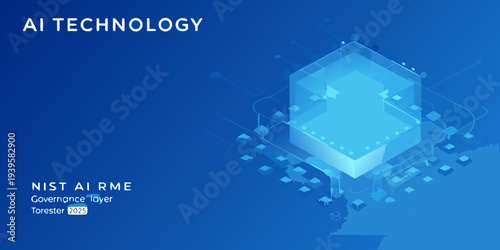 Abstract ai technology graphic with layered cubes and text overlay