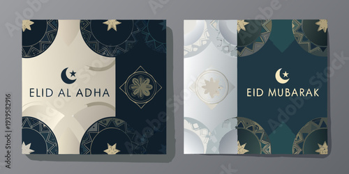 Elegant eid al adha and eid mubarak greeting card designs