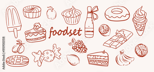 Hand drawn Different Food and Fruits Set . vector sketch Food and Fruits Set . vintage food art .vector illustration