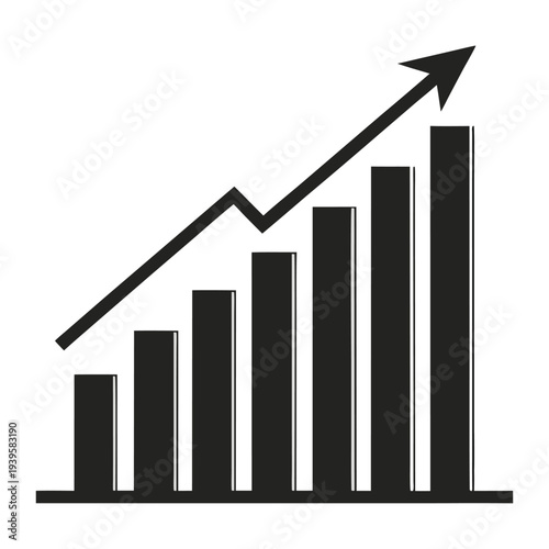 Black vector graph icon with rising arrow