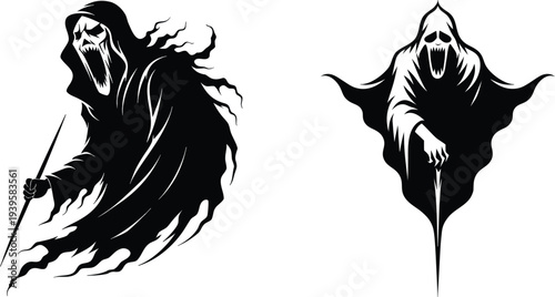 Grim Reaper Ghost Silhouette Vector Illustration