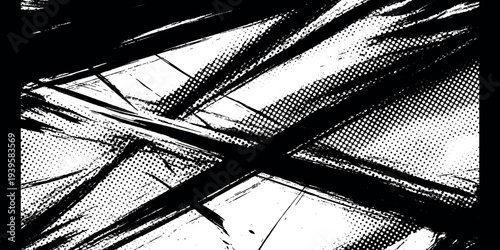 Abstract Grunge Background with Halftone Dots and Black Brush Strokes