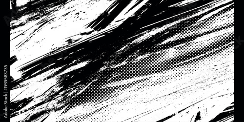 Grungy Black and White Paint Splatter with Halftone Texture