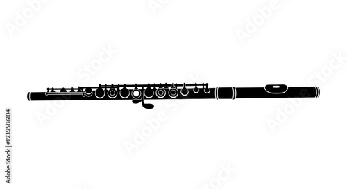 Black and white illustration of a flute on a plain background musical instrument drawing