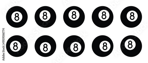 Pool 8 Ball Icons Set – Billiards Game Symbol Vector Collection. Pool Game Black Ball Vector Set