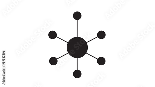Molecule black icon with interconnected spheres and connecting lines, abstract representation of scientific structure or network.