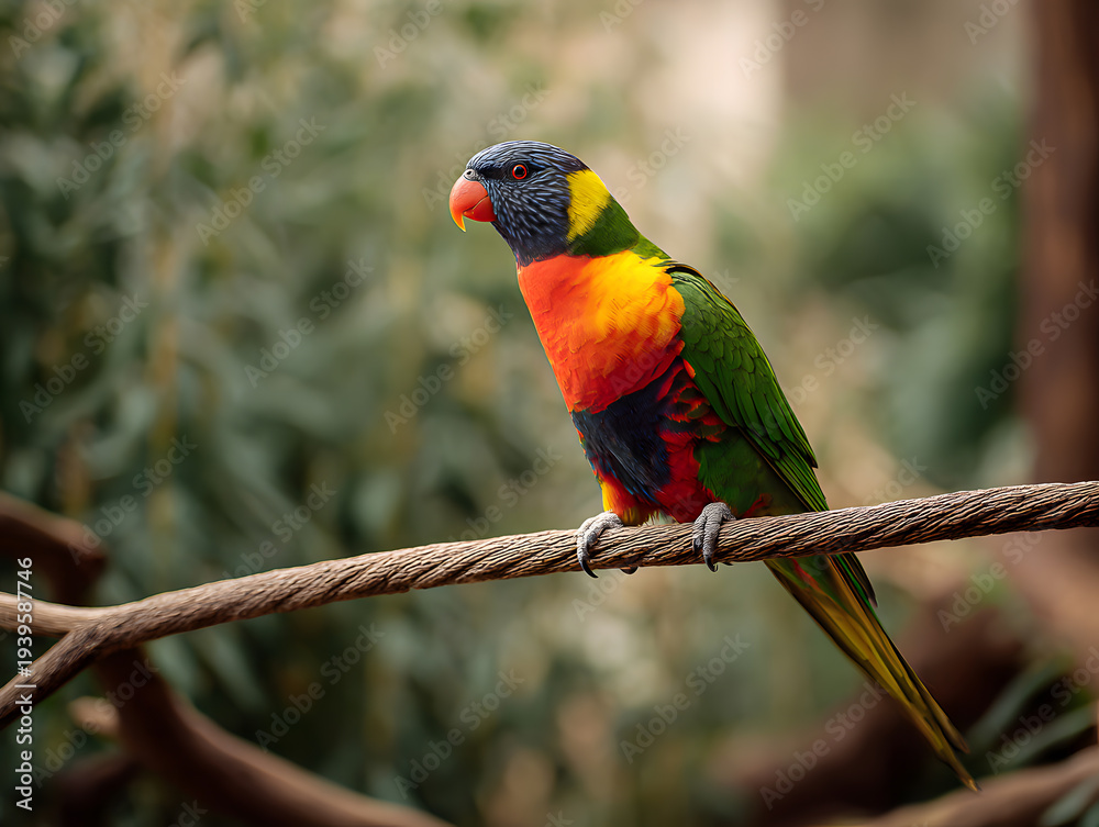 Obraz premium A vibrant close-up photo of a colorful Australian parrot, showcasing its bright feathers and natural tropical beauty.