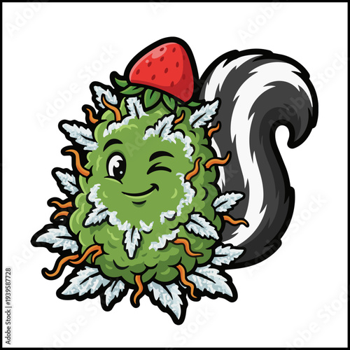 Cannabis Strain White Strawberry Skunk Bud Cartoon Character