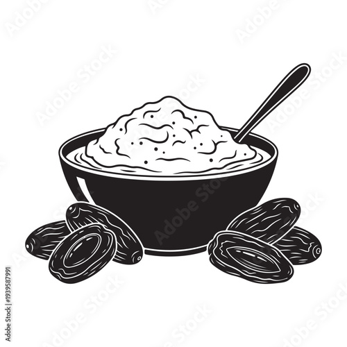 Bowl of vermicelli kheer with dates silhouette