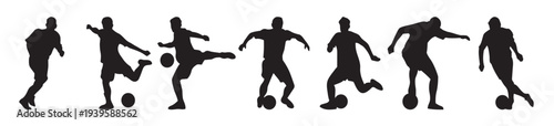 Futsal Player Silhouette Set – Indoor Soccer Action Poses with Dribble, Kick and Goal Shots. A set of silhouettes of football players. isolated on white vector illustration.