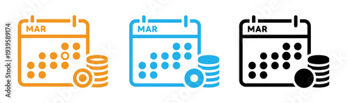 March calendar icons with coins