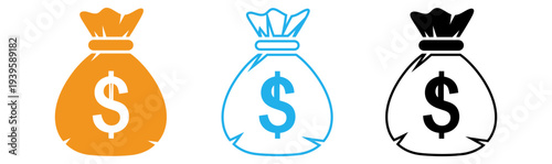 Colorful money bag icons with dollar sign