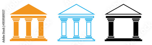 Three architectural facades with distinctive features