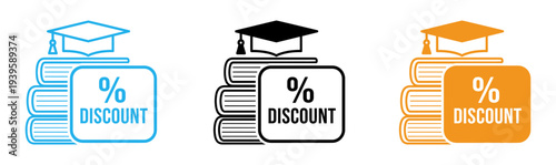 Discounted educational materials icon set