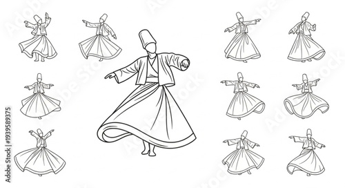 Traditional Folk Dance Illustration with Multiple Dancers.
