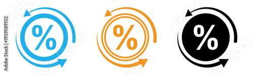 Discount percentage icons with circular arrows