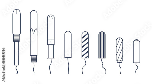 Tampon Line Icon Pack, Feminine Hygiene and Period Care Outline Symbols, Minimal Medical and Women Health Icon Set Vector Illustration.