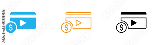 Financial icons with money and play buttons