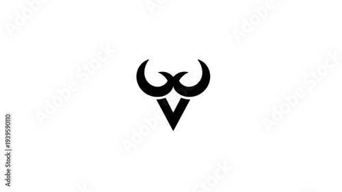 Abstract black graphic symbol combining stylized bull horns or ram horns with a bold V shape, isolated on a clean white background.