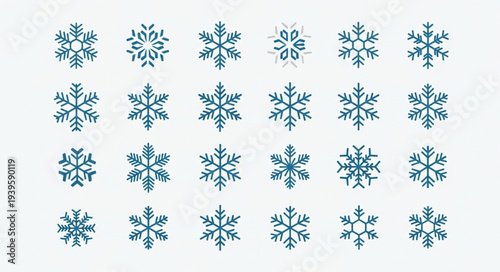 Collection of Blue Snowflake Icons for Winter Design.