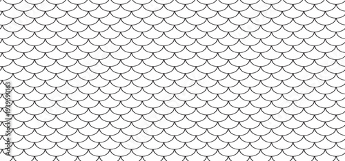 Line art of fish scale pattern isolated on white background, tile pattern line, mermaid tail pattern grid for decoration. scales of fish, vector pattern, vector illustration.