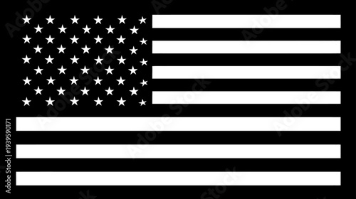 Monochromatic stars and stripes national flag graphic. Black and white patriotic banner symbol with abstract design.