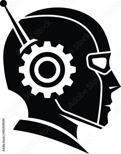 Ai technology concept human brain with gear and antenna