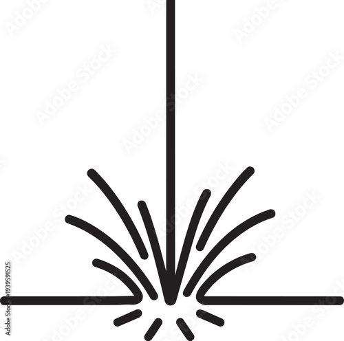 intense laser beam striking surface creating sparks industrial welding engraving technology vector line icon isolated illustration