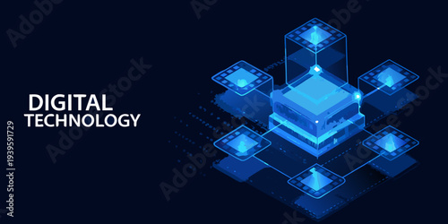 Abstract digital technology illustration with glowing cubic structures