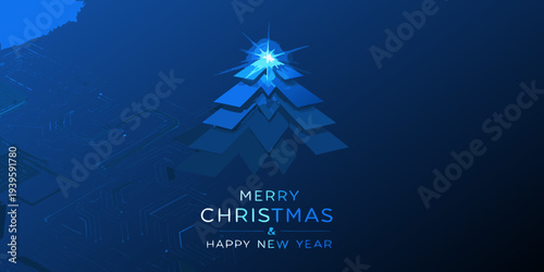 Abstract blue christmas tree design with festive holiday greetings