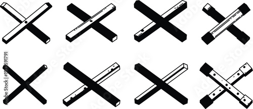 Set of diverse X mark icons and cross symbols featuring graphic and 3D styles for user interface design and error messages