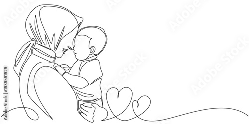 Mother and baby line art vector illustration, mothers day celebration background