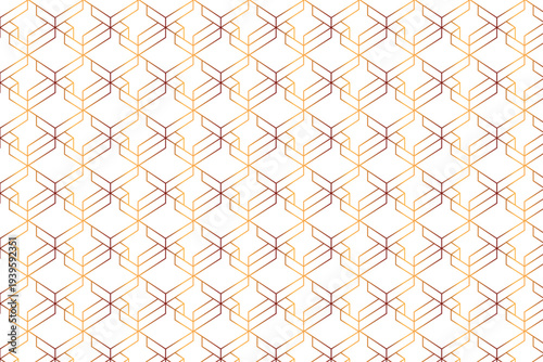 An abstract geometric pattern featuring interconnected golden and brown lines forming a repeating cubic lattice on a white background high quality