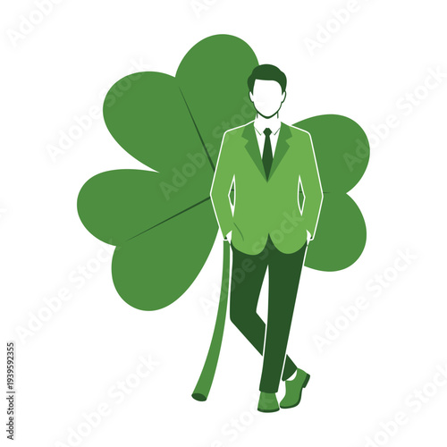 Man in suit with shamrock, st patricks day professional business style celebration