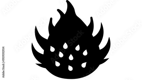 dragon fruit black silhouette icon, exotic fruit silhouette, transparent background