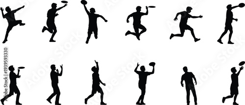 Black silhouette collection featuring extreme skateboarding on stairs, family lifestyle activities, and 