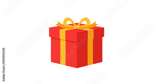 Red gift box with yellow ribbon.